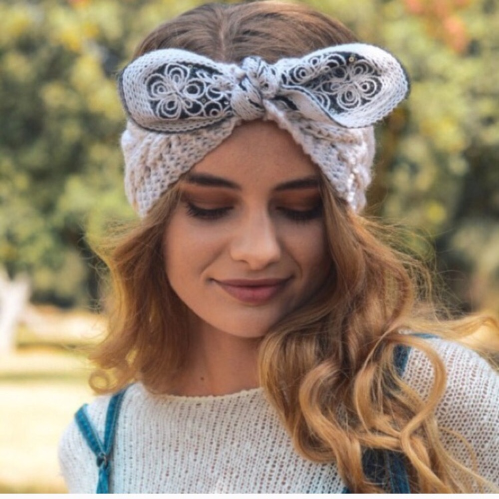 Ivory bow headband - Picture 2 of 7